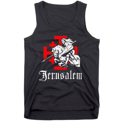 Medieval Templar Knight On War Horse Jerusalem Cross Tank Top