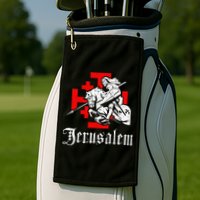 Medieval Templar Knight On War Horse Jerusalem Cross Golf Towel