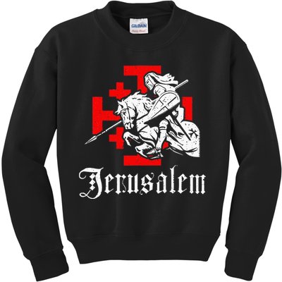 Medieval Templar Knight On War Horse Jerusalem Cross Kids Sweatshirt