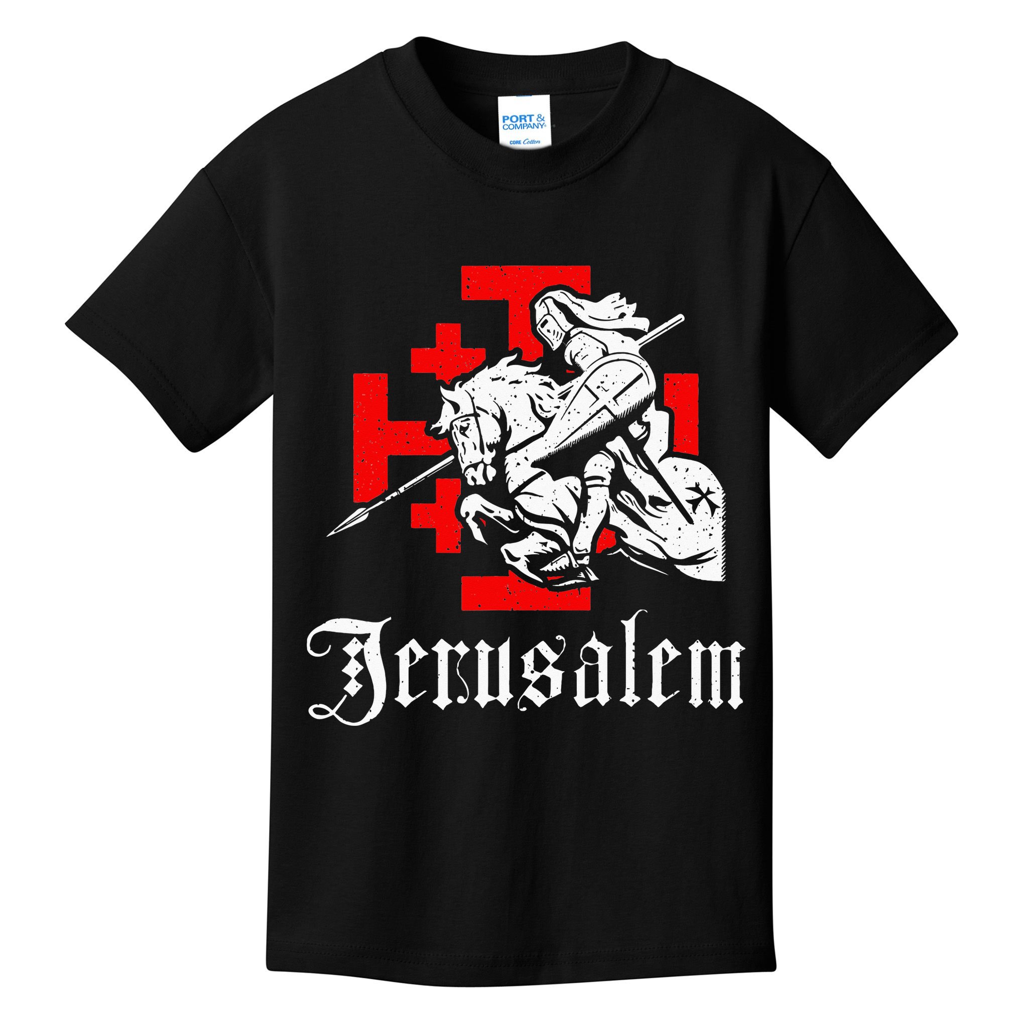 Medieval Templar Knight On War Horse Jerusalem Cross Kids T-Shirt