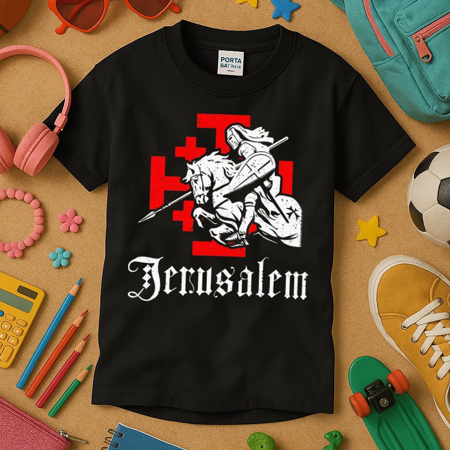 Medieval Templar Knight On War Horse Jerusalem Cross Kids T-Shirt