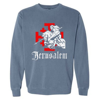 Medieval Templar Knight On War Horse Jerusalem Cross Garment-Dyed Sweatshirt