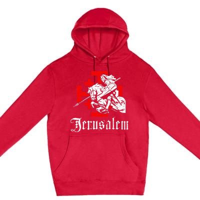 Medieval Templar Knight On War Horse Jerusalem Cross Premium Pullover Hoodie