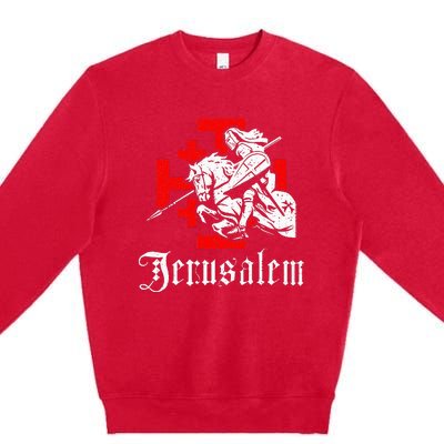 Medieval Templar Knight On War Horse Jerusalem Cross Premium Crewneck Sweatshirt