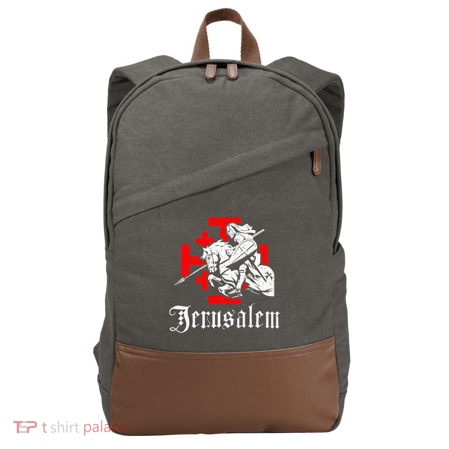 Medieval Templar Knight On War Horse Jerusalem Cross Cotton Canvas Backpack