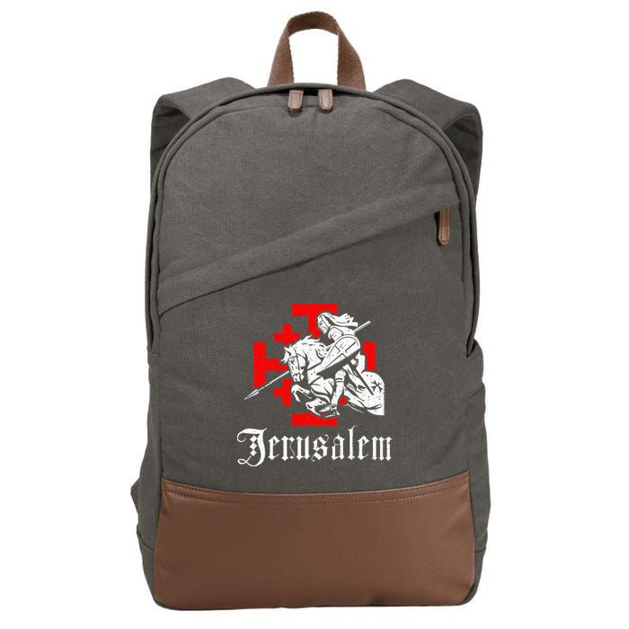 Medieval Templar Knight On War Horse Jerusalem Cross Cotton Canvas Backpack