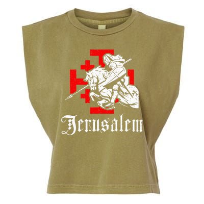 Medieval Templar Knight On War Horse Jerusalem Cross Garment-Dyed Women's Muscle Tee