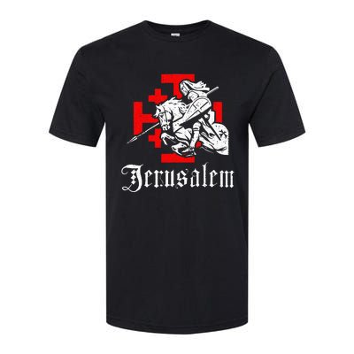 Medieval Templar Knight On War Horse Jerusalem Cross Softstyle CVC T-Shirt