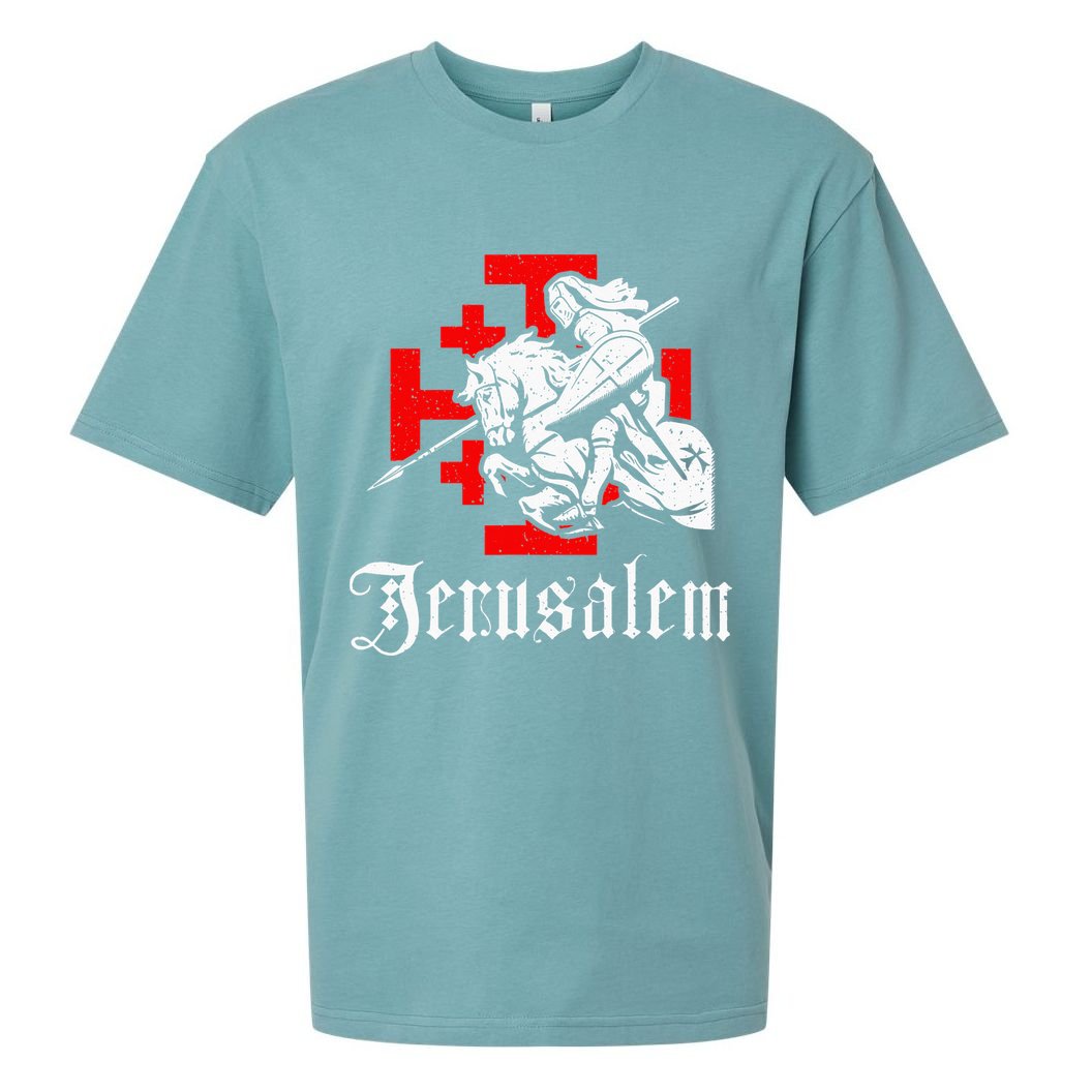 Medieval Templar Knight On War Horse Jerusalem Cross Sueded Cloud Jersey T-Shirt
