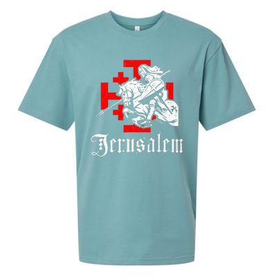 Medieval Templar Knight On War Horse Jerusalem Cross Sueded Cloud Jersey T-Shirt