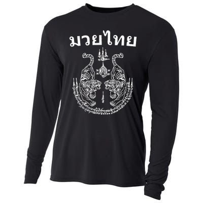 Muay Thai Language Sak Yant Art Tattoo Twin Tiger Kickboxing Cooling Performance Long Sleeve Crew