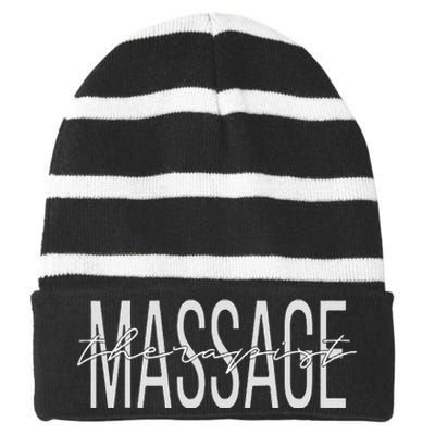 Massage Therapist LMT Licensed Massage Therapist Striped Beanie with Solid Band