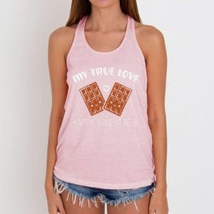 My True Love Happy Valentines Day Funny Chocolate Bar Lover Gift Women's Knotted Racerback Tank