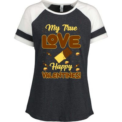 My True Love Happy Valentines Day Funny Chocolate Bar Lover Gift Enza Ladies Jersey Colorblock Tee