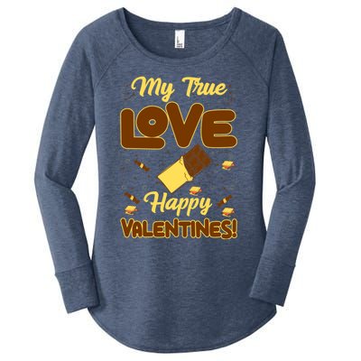 My True Love Happy Valentines Day Funny Chocolate Bar Lover Gift Women's Perfect Tri Tunic Long Sleeve Shirt