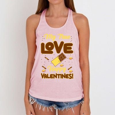 My True Love Happy Valentines Day Funny Chocolate Bar Lover Gift Women's Knotted Racerback Tank