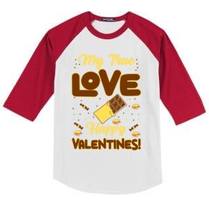 My True Love Happy Valentines Day Funny Chocolate Bar Lover Gift Kids Colorblock Raglan Jersey