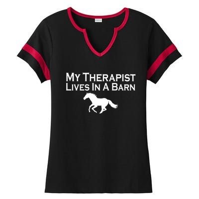 My Therapist Lives In A Barn Horse Lover Ladies Halftime Notch Neck Tee