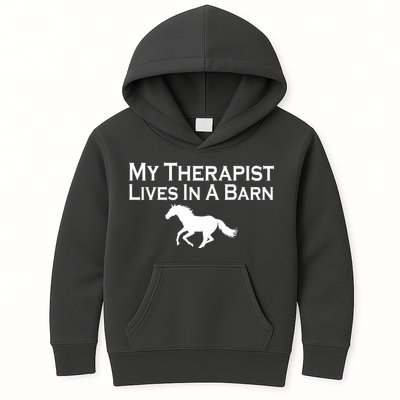 My Therapist Lives In A Barn Horse Lover Kids Hoodie