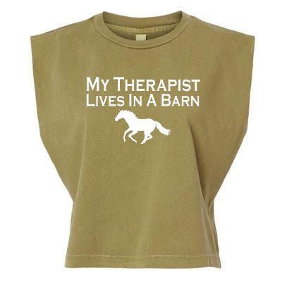 My Therapist Lives In A Barn Horse Lover Garment-Dyed Women's Muscle Tee