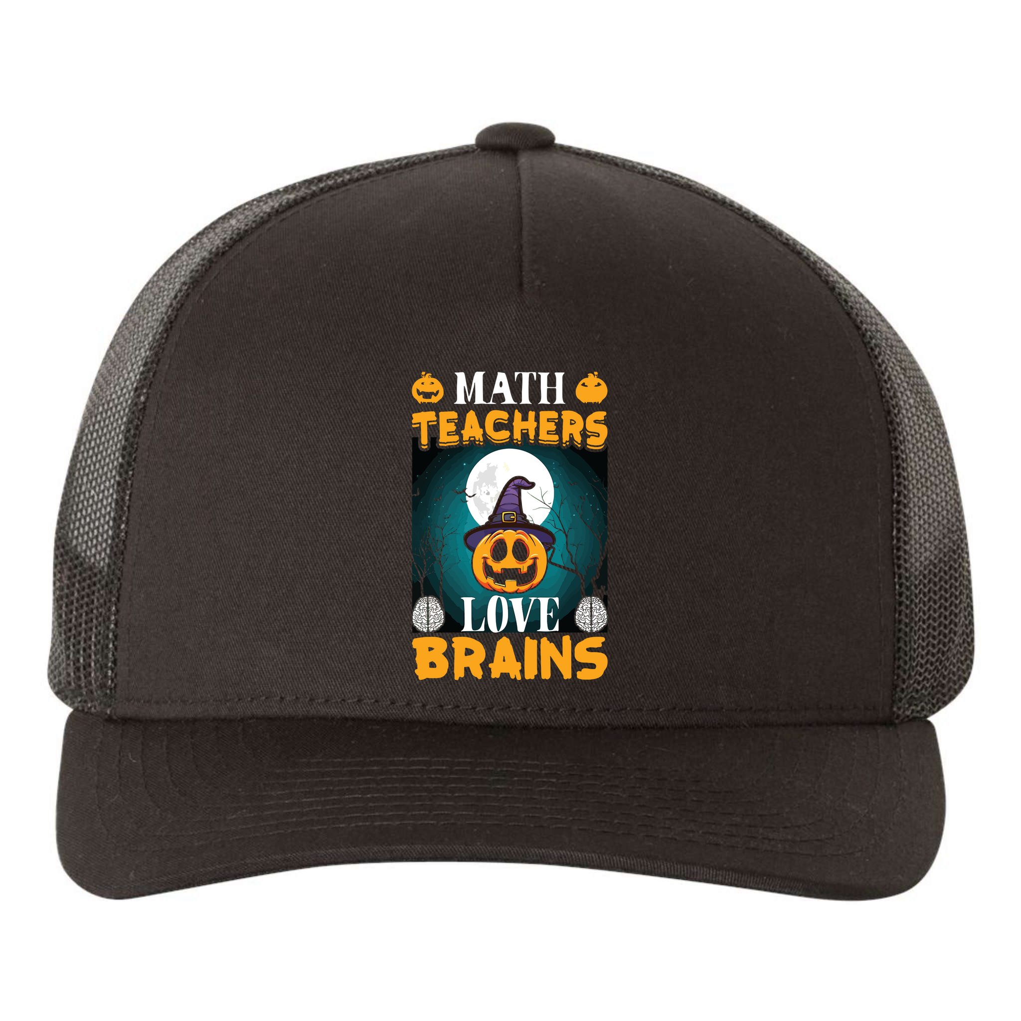 Math Teachers Love Brains Funny Halloween Math Teacher Yupoong Adult 5-Panel Trucker Hat