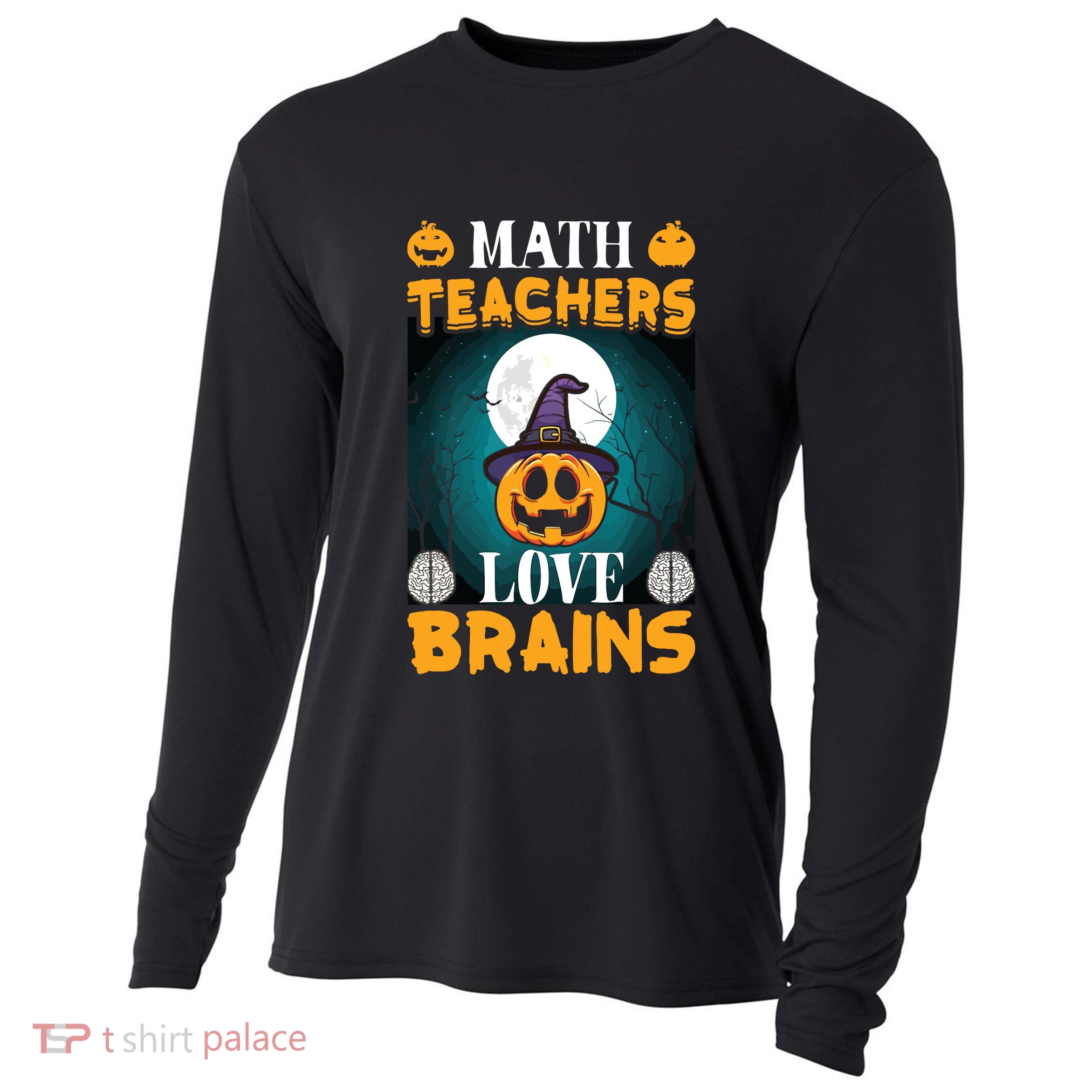 Math Teachers Love Brains Funny Halloween Math Teacher Cooling Performance Long Sleeve Crew