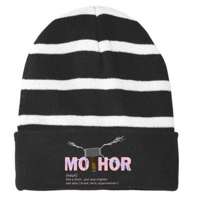 Mo Thor Like Mom Just Way Mightier Funny Mothers Day Striped Beanie with Solid Band