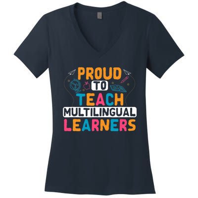 Multilingual Teacher Linguist Language ESL Teaching Women's V-Neck T-Shirt