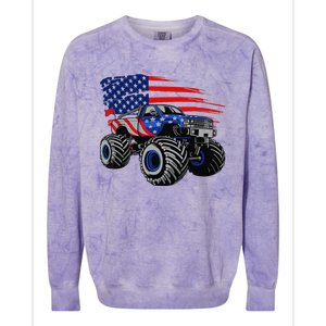 Monster Truck Lover American Flag Racing USA Patriotic Colorblast Crewneck Sweatshirt