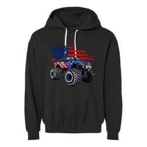 Monster Truck Lover American Flag Racing USA Patriotic Garment-Dyed Fleece Hoodie