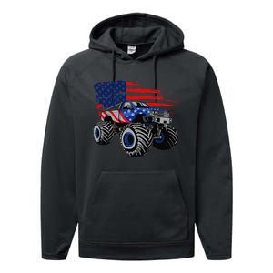 Monster Truck Lover American Flag Racing USA Patriotic Performance Fleece Hoodie