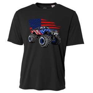 Monster Truck Lover American Flag Racing USA Patriotic Cooling Performance Crew T-Shirt