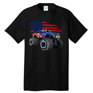 Monster Truck Lover American Flag Racing USA Patriotic Tall T-Shirt