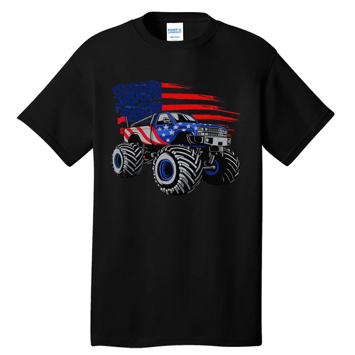 Monster Truck Lover American Flag Racing USA Patriotic Tall T-Shirt