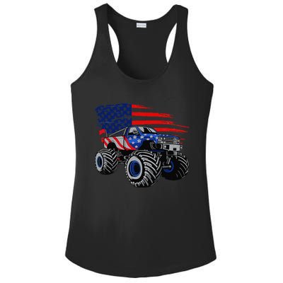 Monster Truck Lover American Flag Racing USA Patriotic Ladies PosiCharge Competitor Racerback Tank