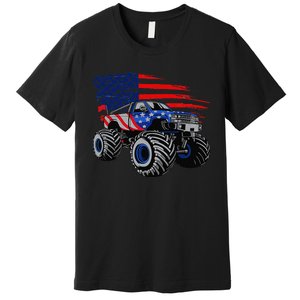 Monster Truck Lover American Flag Racing USA Patriotic Premium T-Shirt