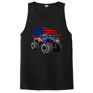 Monster Truck Lover American Flag Racing USA Patriotic PosiCharge Competitor Tank