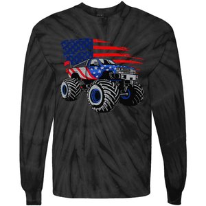 Monster Truck Lover American Flag Racing USA Patriotic Tie-Dye Long Sleeve Shirt