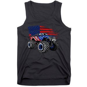 Monster Truck Lover American Flag Racing USA Patriotic Tank Top