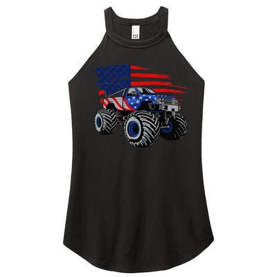 Monster Truck Lover American Flag Racing USA Patriotic Women’s Perfect Tri Rocker Tank