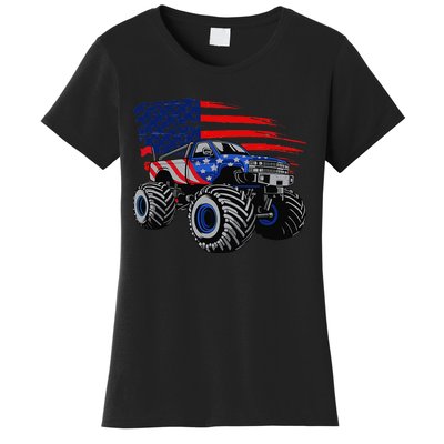 Monster Truck Lover American Flag Racing USA Patriotic Women's T-Shirt