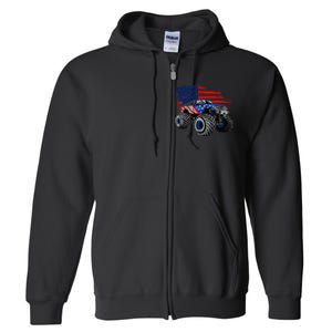 Monster Truck Lover American Flag Racing USA Patriotic Full Zip Hoodie