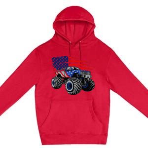 Monster Truck Lover American Flag Racing USA Patriotic Premium Pullover Hoodie