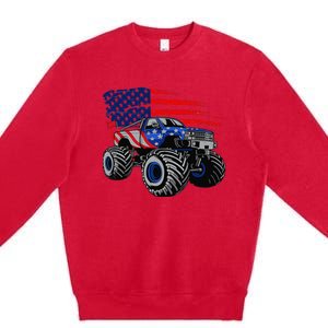 Monster Truck Lover American Flag Racing USA Patriotic Premium Crewneck Sweatshirt