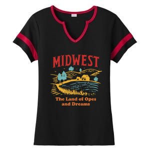 Midwest The Land Of Opes And Dreams Rustic Farm Ladies Halftime Notch Neck Tee