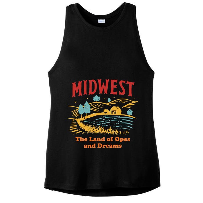 Midwest The Land Of Opes And Dreams Rustic Farm Ladies PosiCharge Tri-Blend Wicking Tank