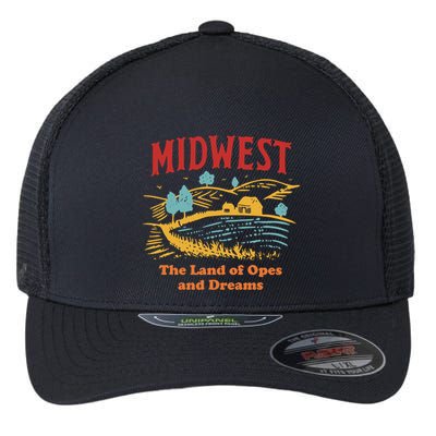 Midwest The Land Of Opes And Dreams Rustic Farm Flexfit Unipanel Trucker Cap