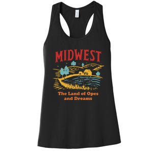 Midwest The Land Of Opes And Dreams Rustic Farm Women's Racerback Tank