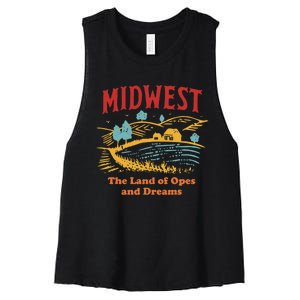 Midwest The Land Of Opes And Dreams Rustic Farm Women's Racerback Cropped Tank