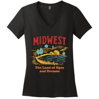 Midwest The Land Of Opes And Dreams Rustic Farm Women's V-Neck T-Shirt